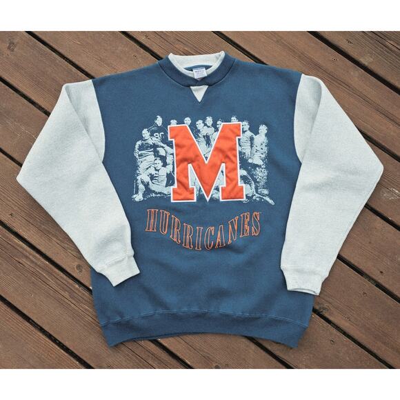 Vintage Miami Hurricanes Football Big M Crewneck Sweatshirt 90s Sportswear - Picture 1 of 7